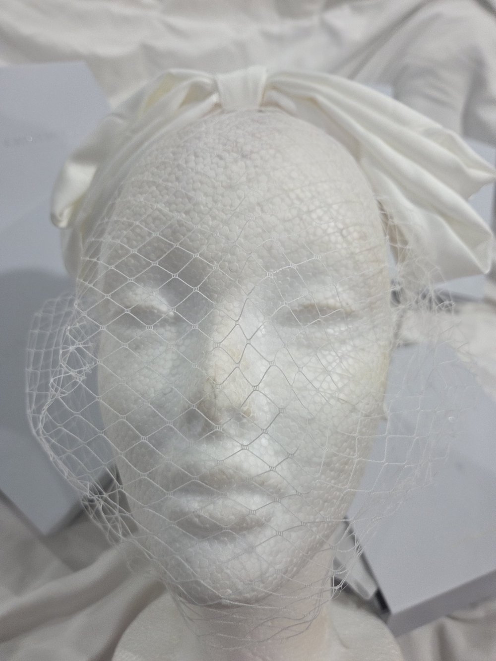 Ivory Bow Headband with Birdcage Veil. 5 Veils In Stock Now. 1 Sold